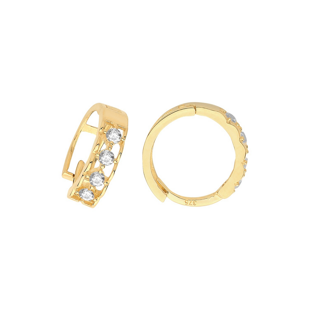 Mens 4 Stone Huggie Hoop Earring 9ct Yellow Gold 375 Hallmarked Brand New Boxed