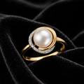 Button Pearl & Diamond Wave Ring 375 Hallmarked Brand New Sizes L - Q