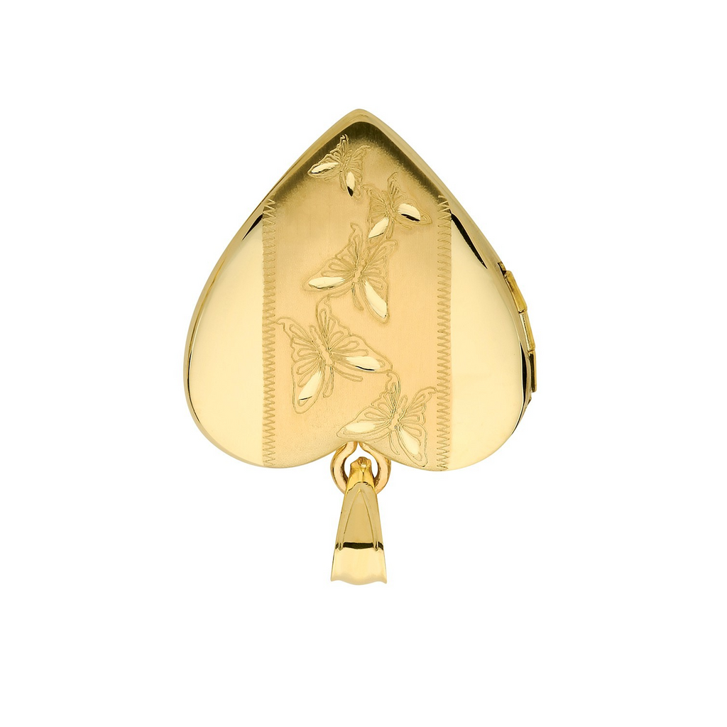 Butterfly Heart 9ct Yellow Gold Locket 375 Hallmarked All Chain Lengths
