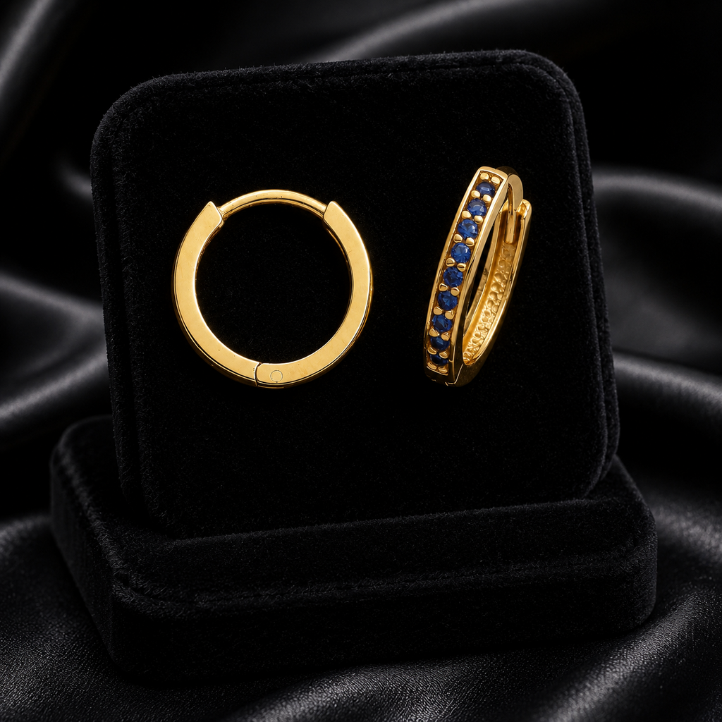 9ct Yellow Gold Sapphire Hoop Earrings British Made 375 Hallmark Brand New Boxed