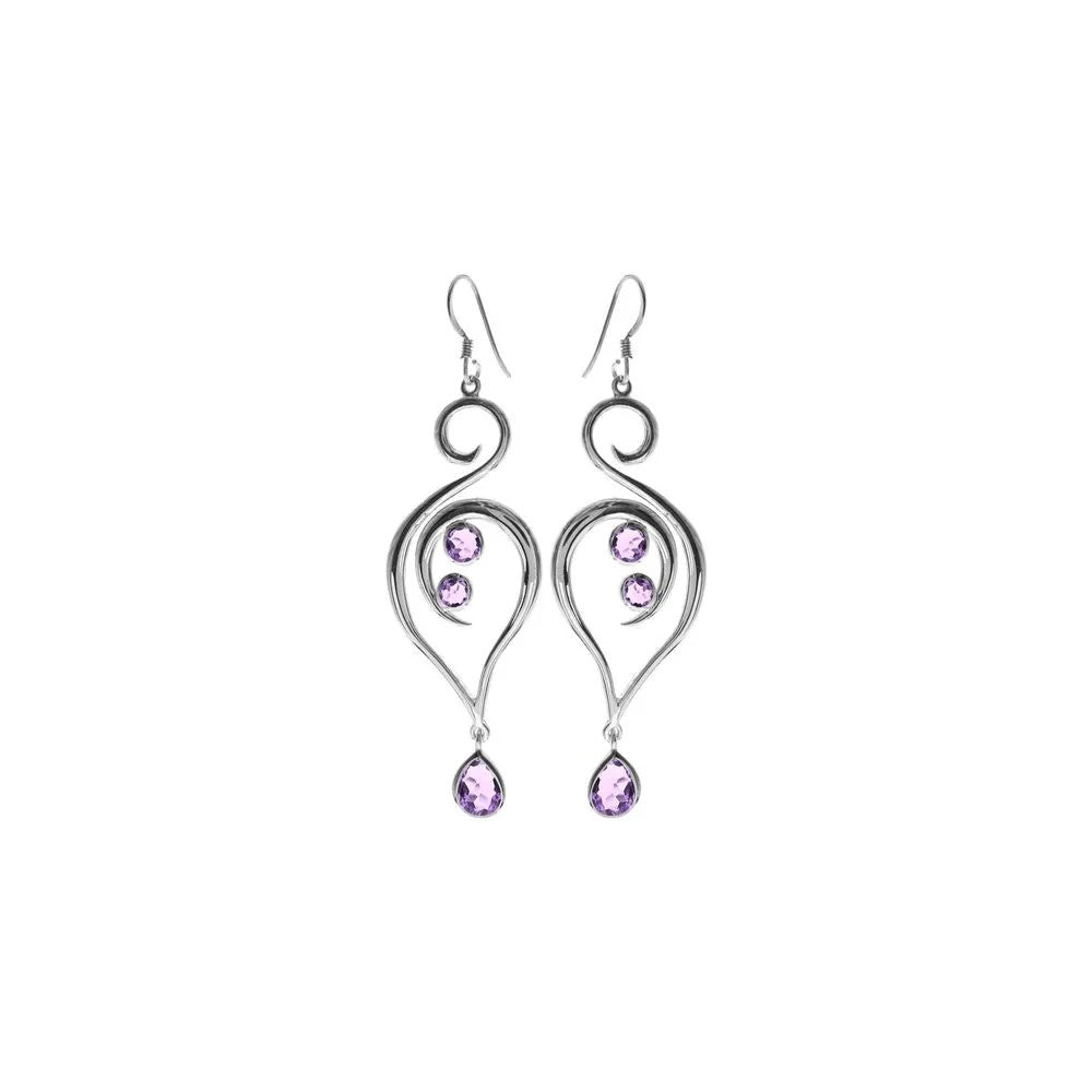 Natural Amethyst Large Swirl Earrings Sterling Silver 925 Hallmark British Made