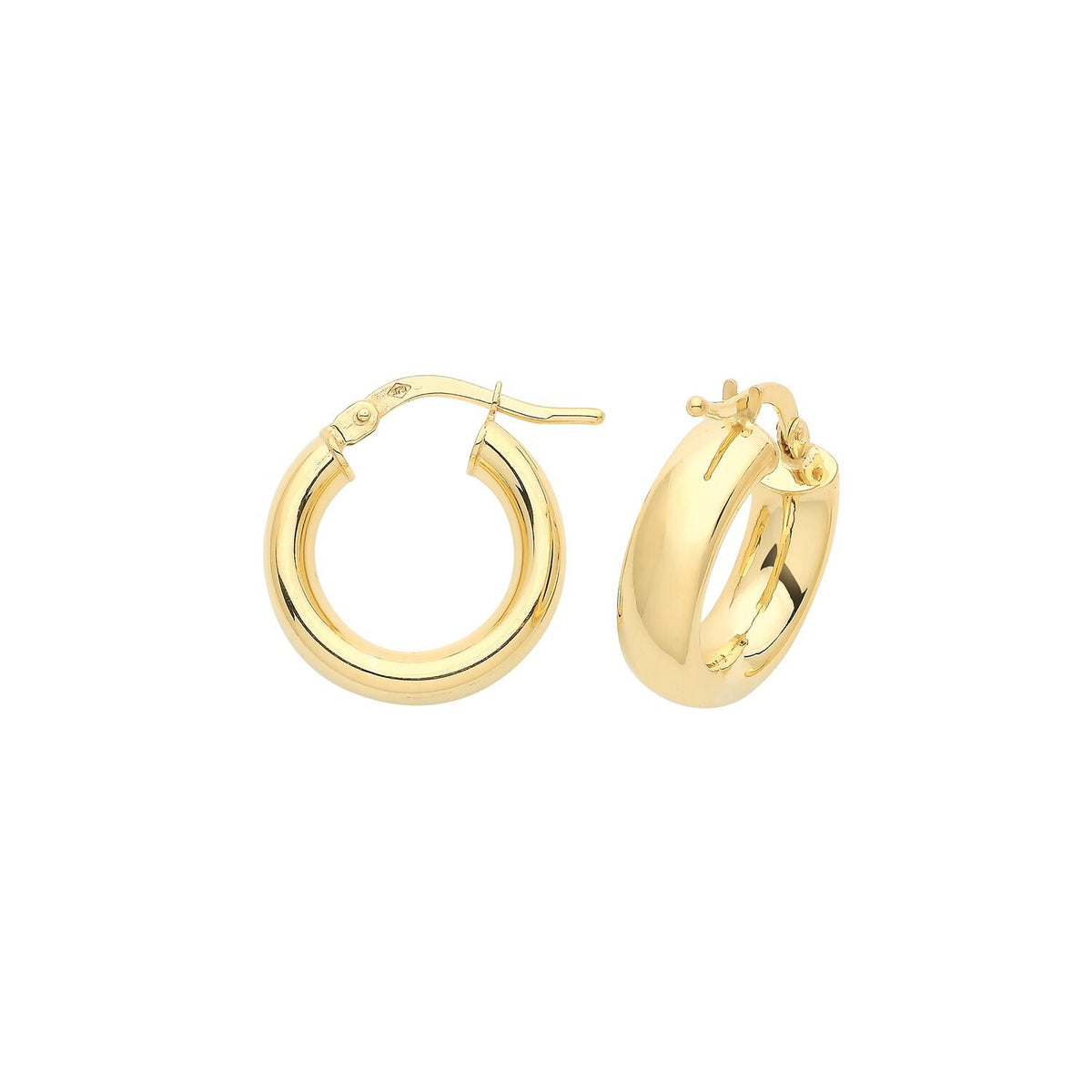 9ct Yellow Gold Hoop Earrings 375 Hallmarked 10mm - 20mm Diameter British Made
