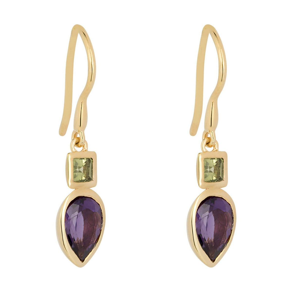 Amethyst And Peridot Drop Earrings Gold Plated 925 Hallmarked British Made
