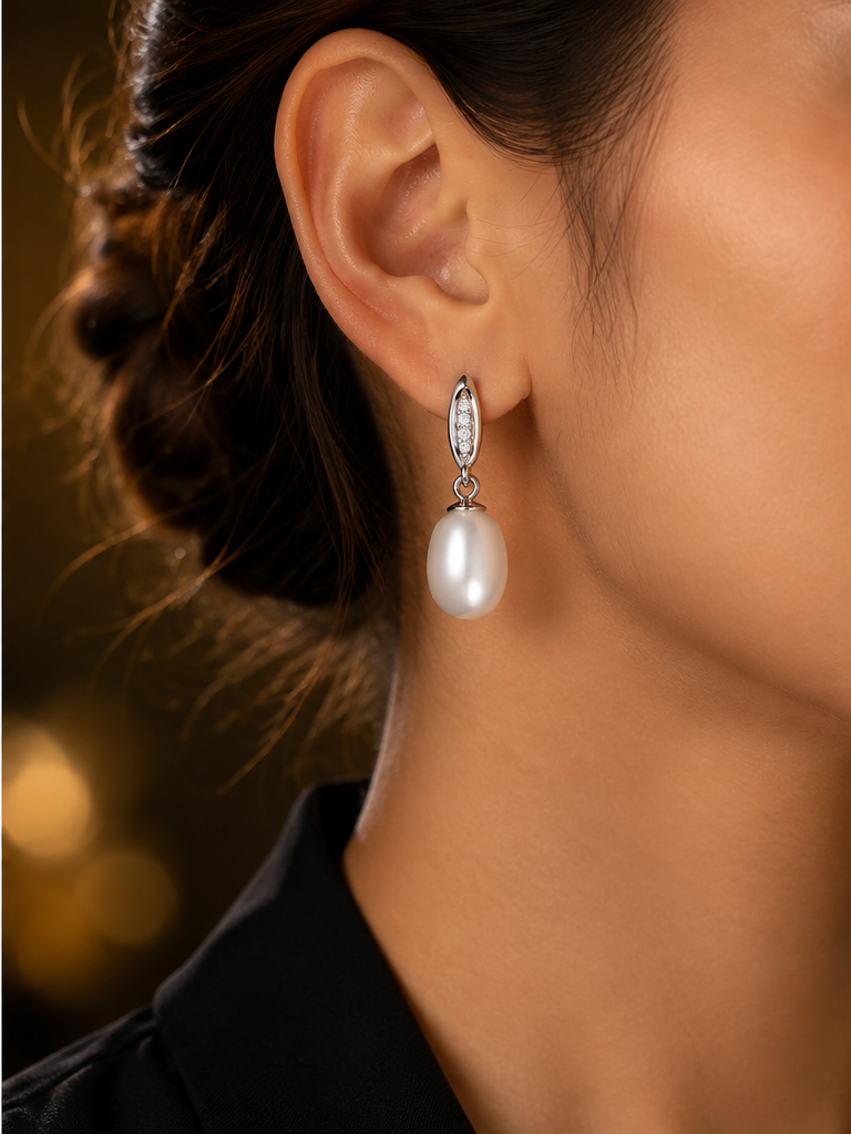 Natural Pearl Bar Drop Earrings Sterling Silver 925 Hallmark Brand New Boxed