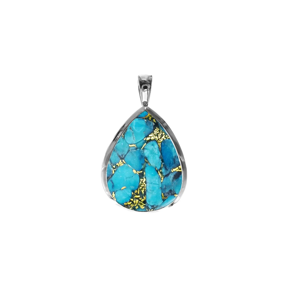 Turquoise Flush Teardrop Pendant Sterling Silver 925 Hallmark All Chain Lengths
