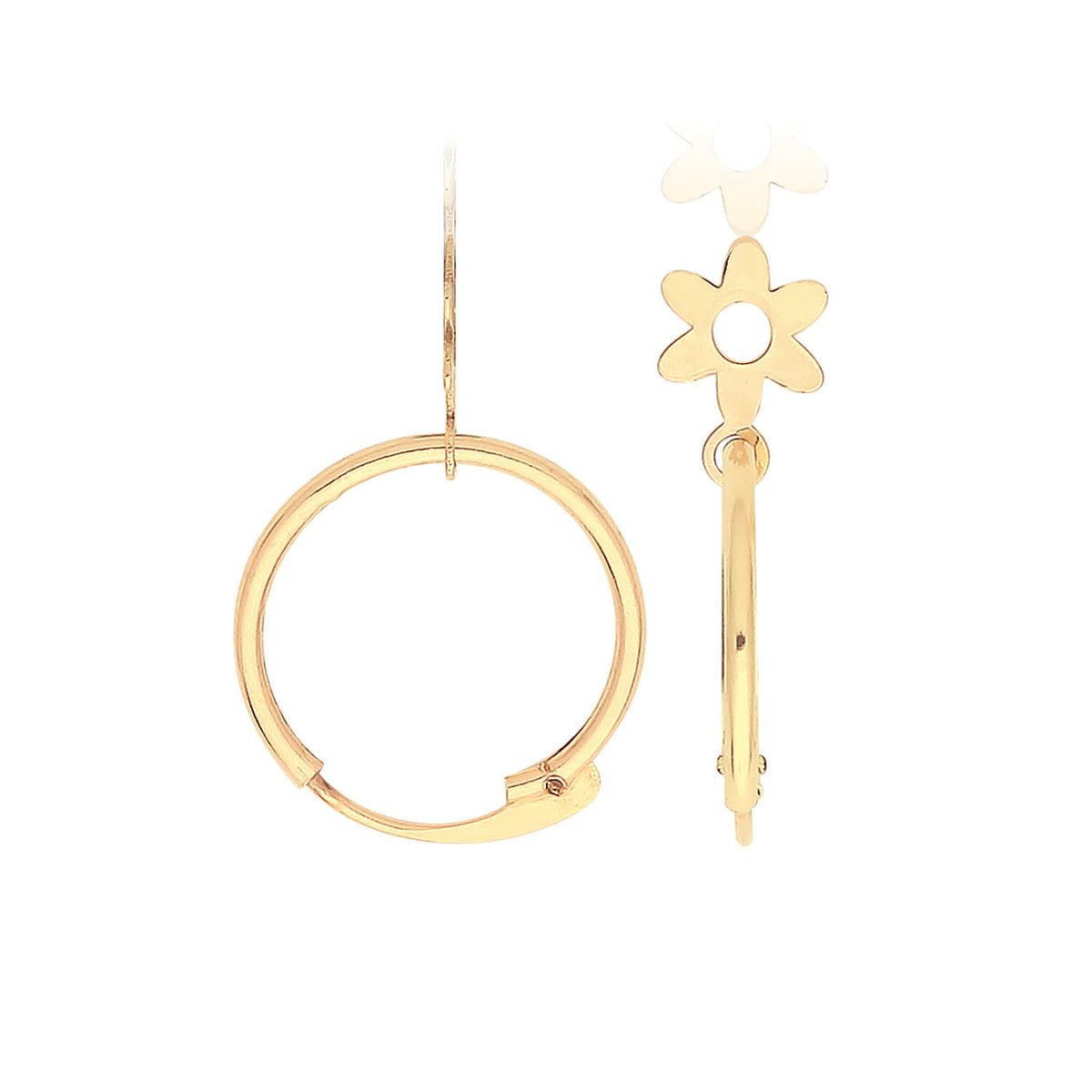 Hinged Flower Sleeper Hoop Earrings 9ct Yellow Gold 375 Hallmarked Brand New
