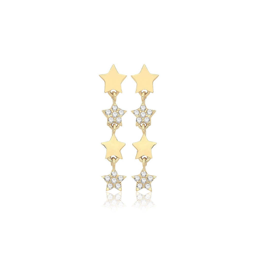 12 Stone Star Drop Earrings 9ct Yellow Gold 375 Hallmarked Brand New Boxed