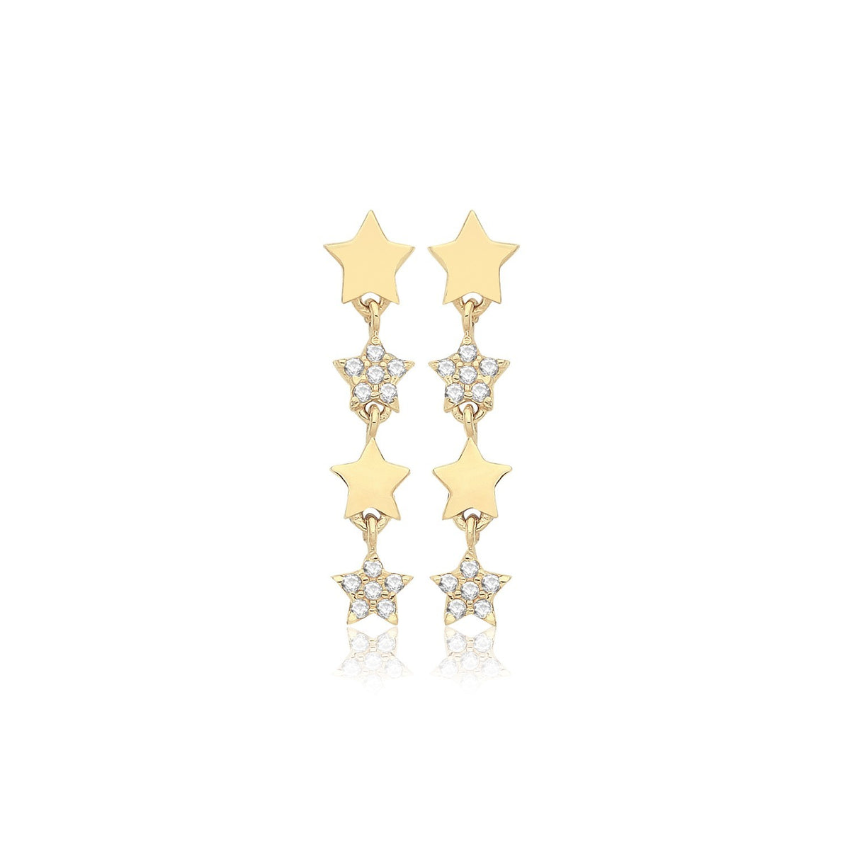 12 Stone Star Drop Earrings 9ct Yellow Gold 375 Hallmarked Brand New Boxed