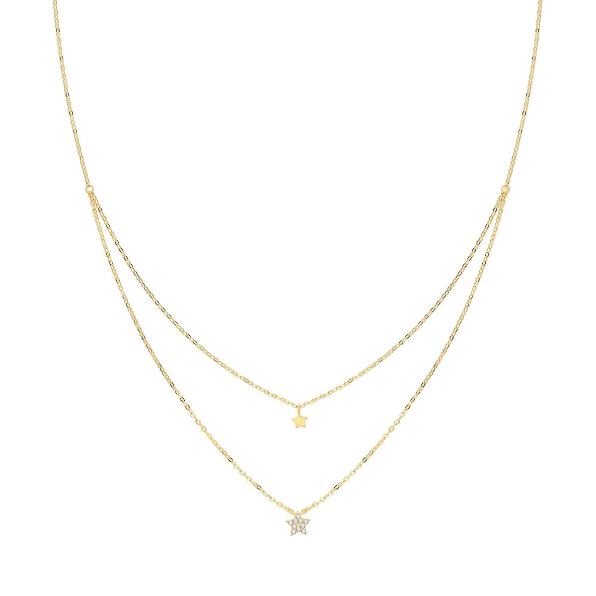 Pave Double Strand Star Necklace 9ct Yellow Gold 375 Hallmarked British Made