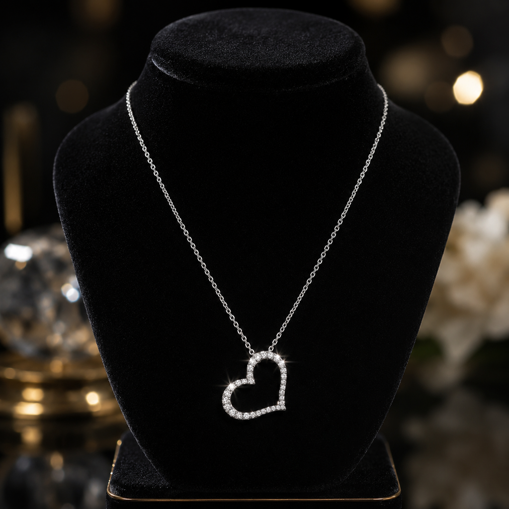 32 Natural Diamond Heart Necklace 18ct White Gold Hallmarked British Made
