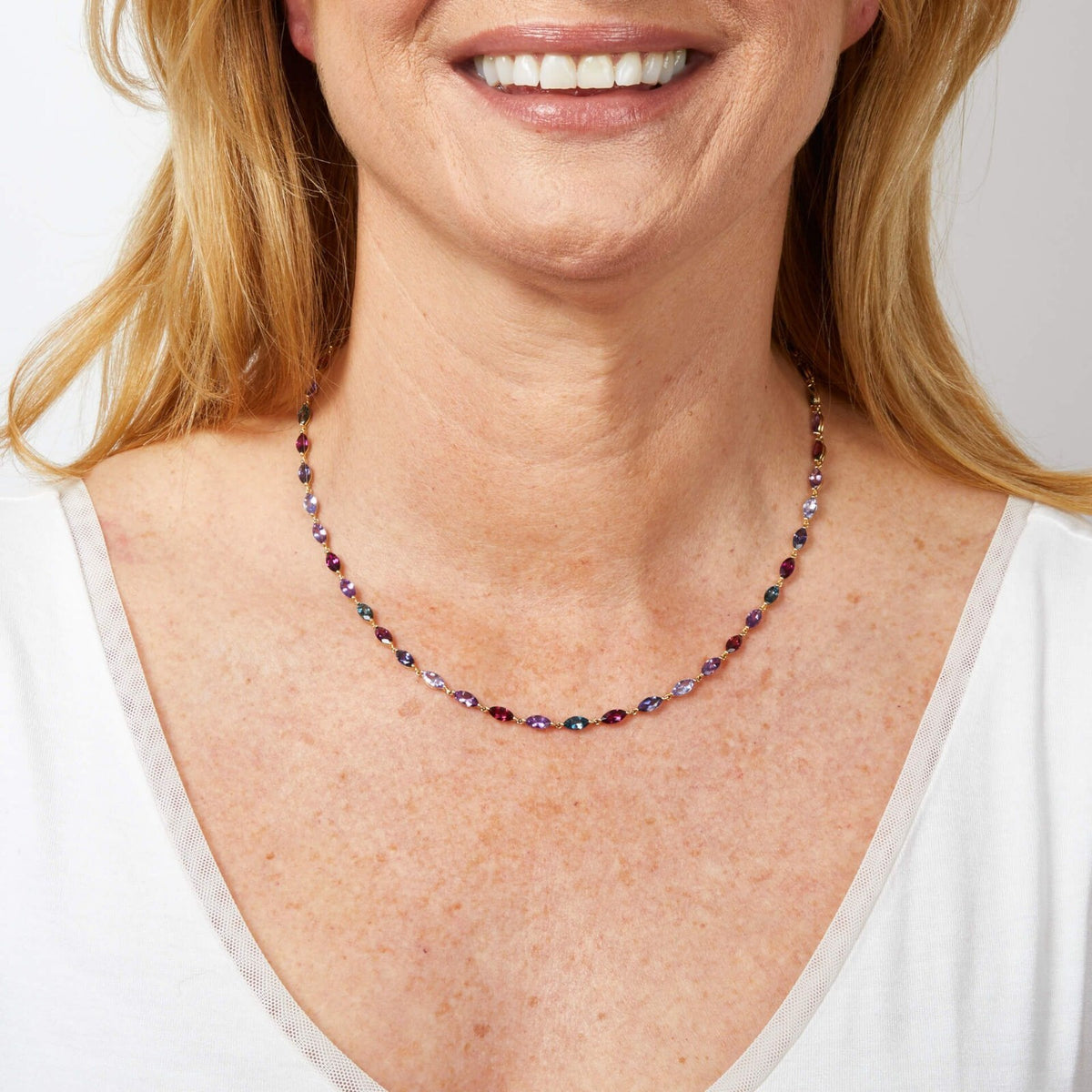 Semi Precious Navette Necklace 9ct Yellow Gold 375 Hallmarked British Made