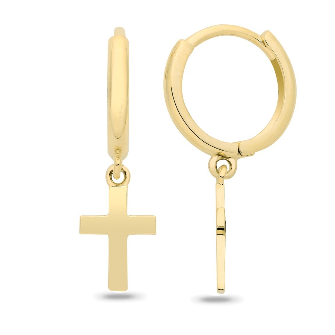 8mm Cross Drop Hoops Earrings 9ct Yellow Gold 375 Hallmarked Brand New
