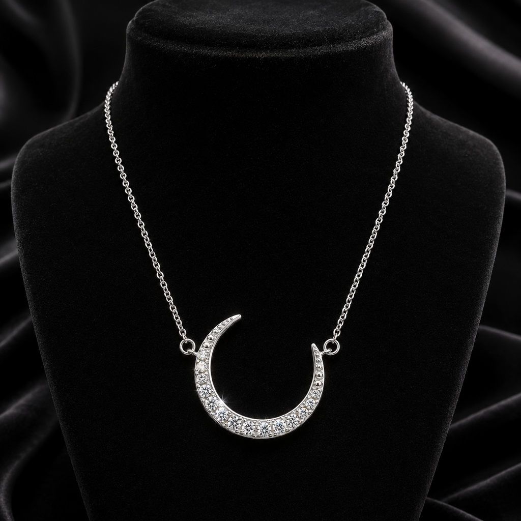Pave Set Moon Necklace Sterling Silver 925 Hallmarked Brand New Boxed