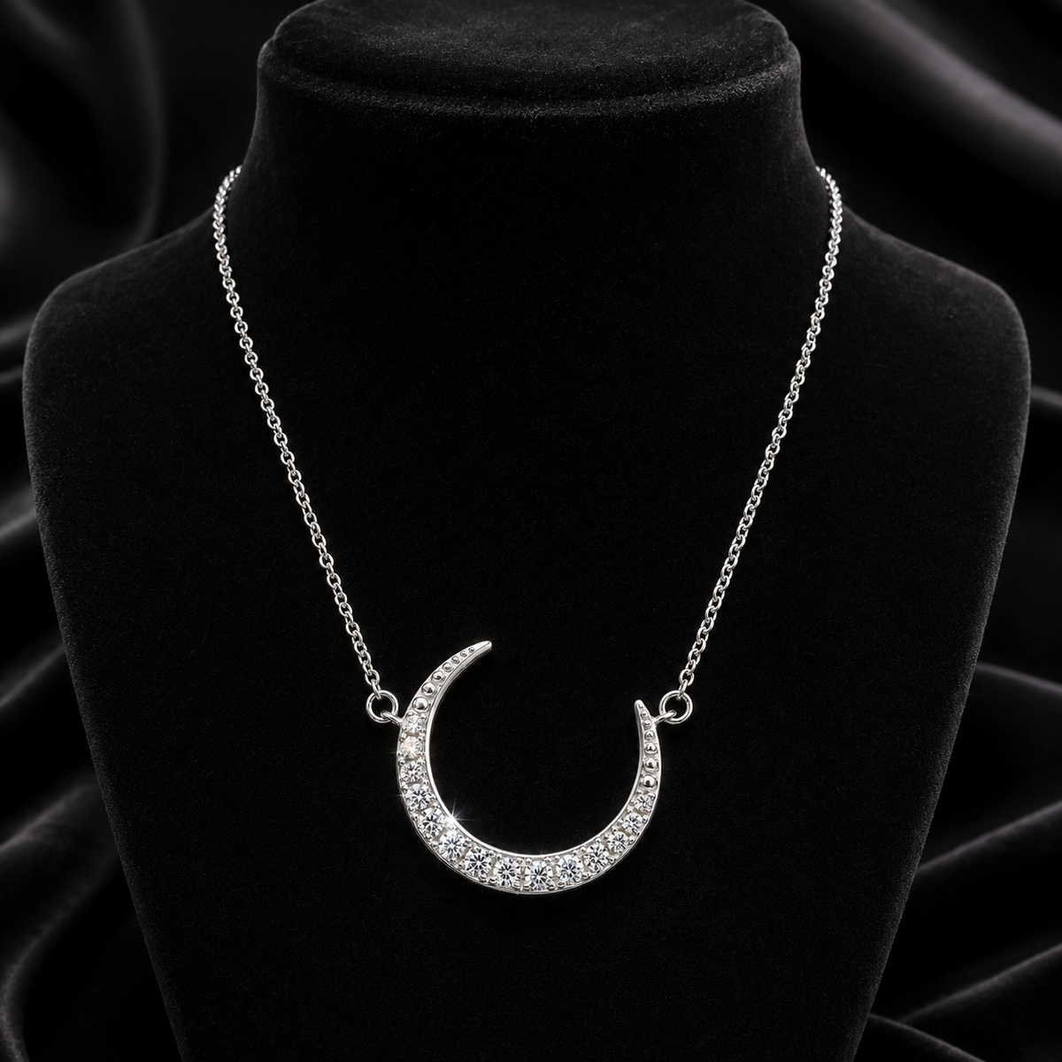 Pave Set Moon Necklace Sterling Silver 925 Hallmarked Brand New Boxed