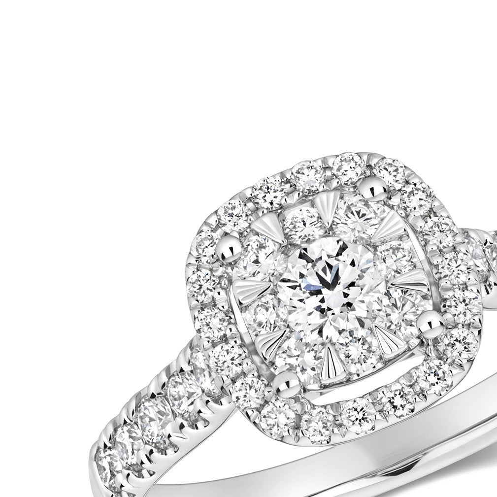 Natural Diamond Cushion Halo Ring 18ct White Gold Hallmarked Sizes J - Q