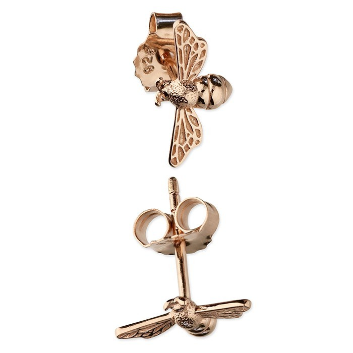 Bumble Bee Stud Earrings 18ct Rose Gold Plated Hallmarked British Made