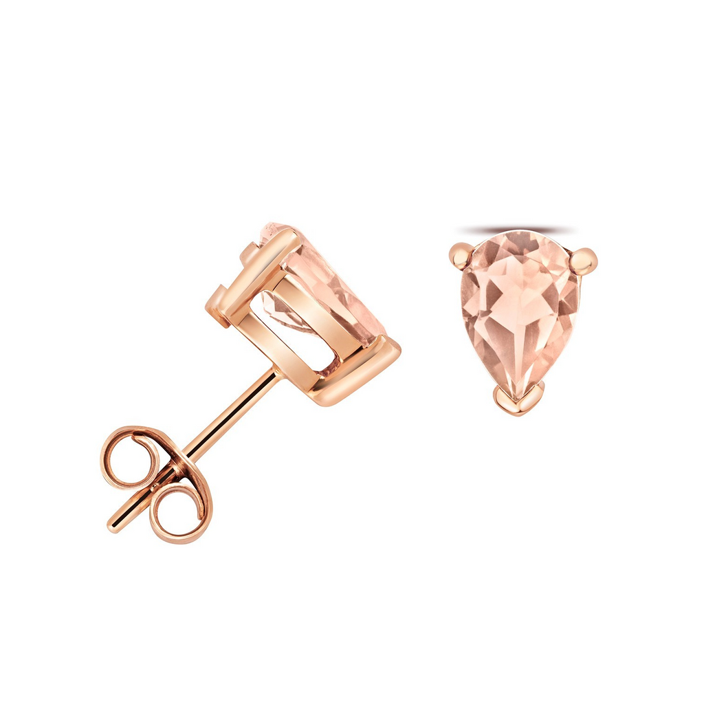 Natural Teardrop Morganite Stud Earrings 9ct Yellow Gold 375 Hallmarked