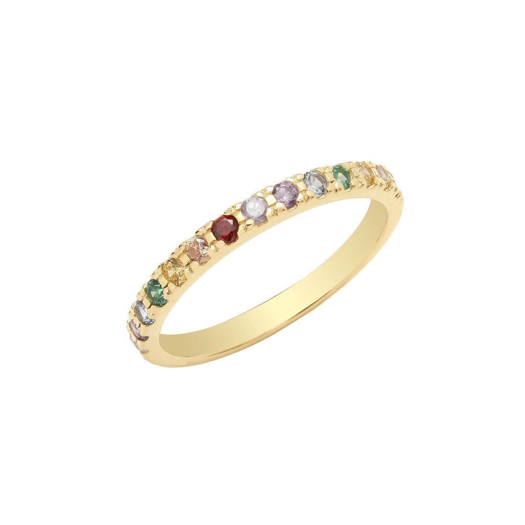 Rainbow Half Eternity Ring 9ct Yellow Gold Hallmarked Sizes J - Q  British Made