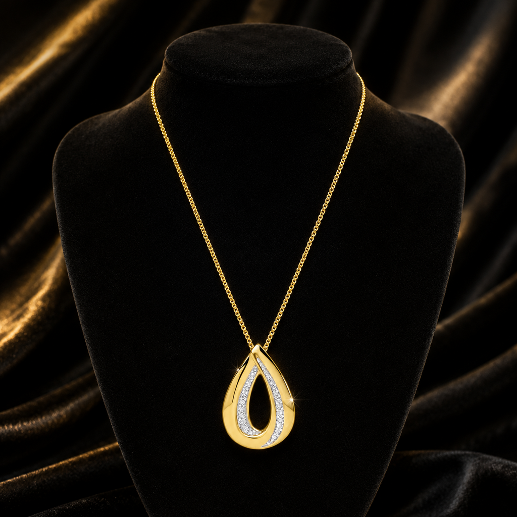 Statement Teardrop Diamond Pendant 9ct Yellow Gold 375 Hallmarked British Made