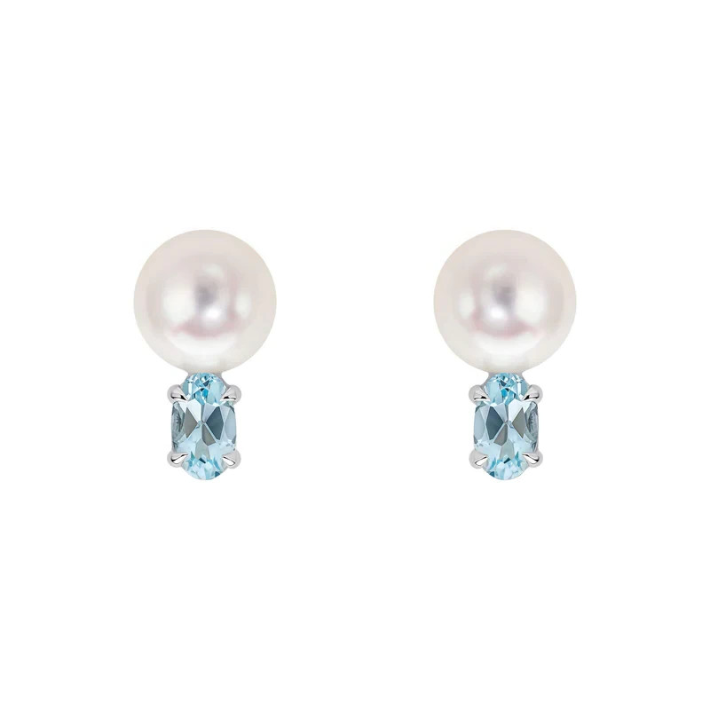 Pearl & Topaz Teardrop Earrings 9ct White Gold 375 Hallmarked British Made