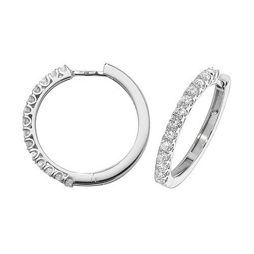 14 Natural Diamond Hoop Earrings 18ct White Gold Hallmarked British Made