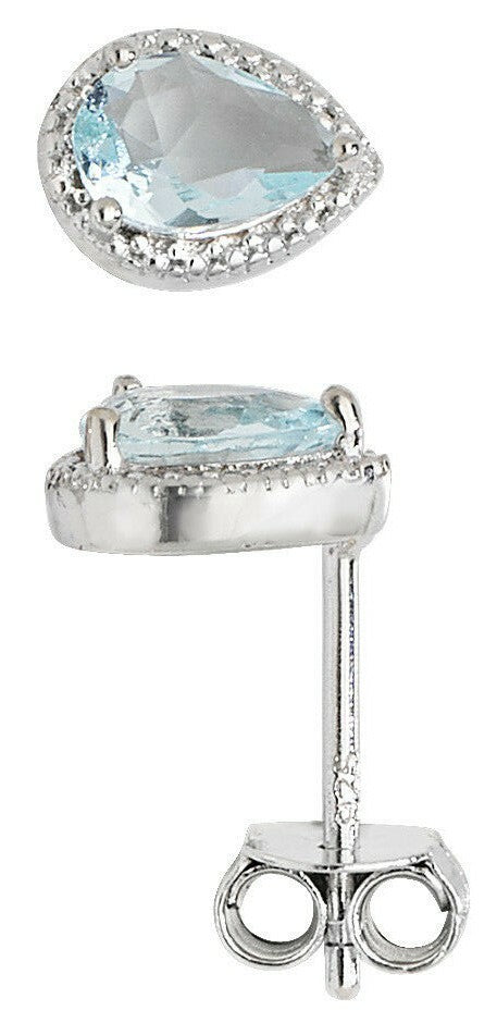 Aquamarine Earrings Solid Sterling Silver 925 Hallmark Brand New Boxed
