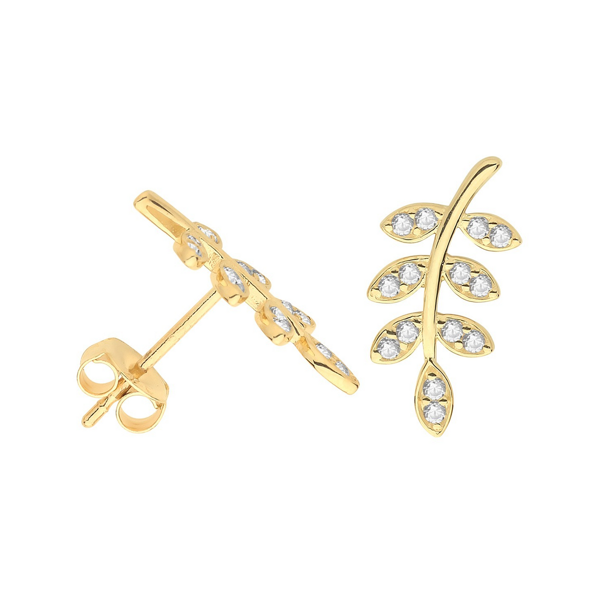 14 Stone Leaf Stud Earrings 9ct Yellow Gold 375 Hallmarked Brand New Boxed