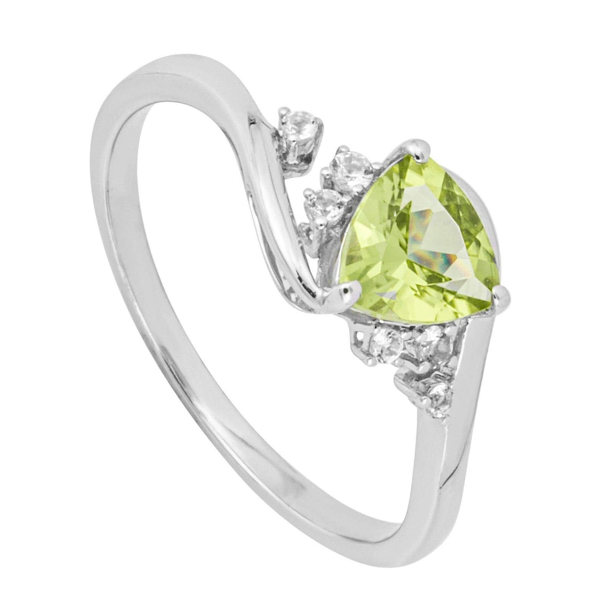 Trillion Green Peridot/Topaz Ring 9ct White Gold 375 Hallmarked Ring Sizes L - Q