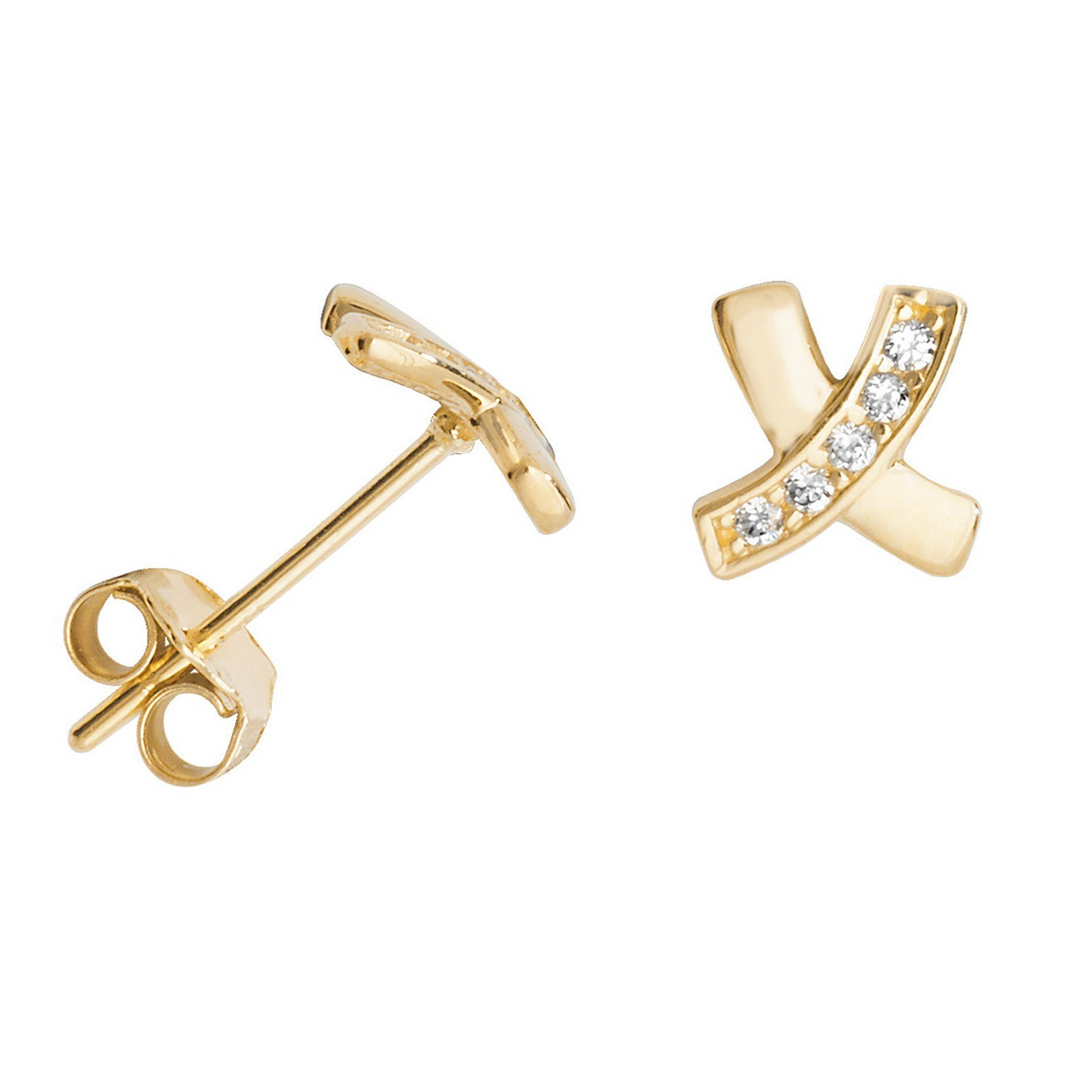5 Stone X Kiss Stud Earrings 9ct Yellow Gold 375 Hallmarked Brand New Boxed