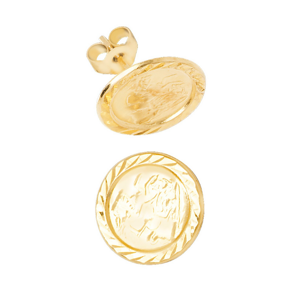 St Christopher Stud Earrings 9ct Yellow Gold 375 Hallmarked Brand New Boxed