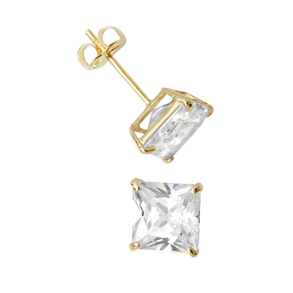 6mm Solitaire Cushion Stud Earrings 9ct Yellow Gold 375 Hallmark Brand New Boxed