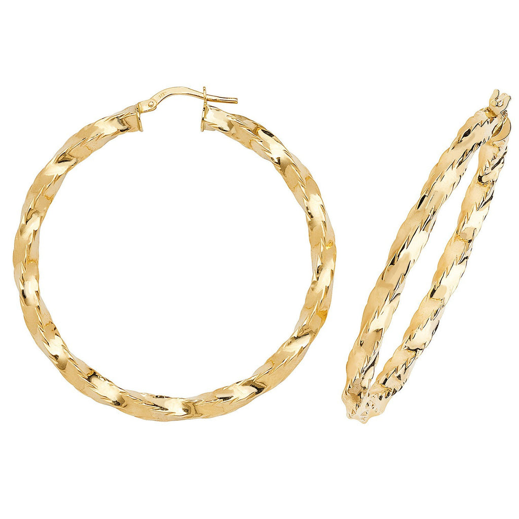 9ct Yellow Gold Statement Twist Hoop Earrings 375 Hallmarked 15mm-50mm Diameter