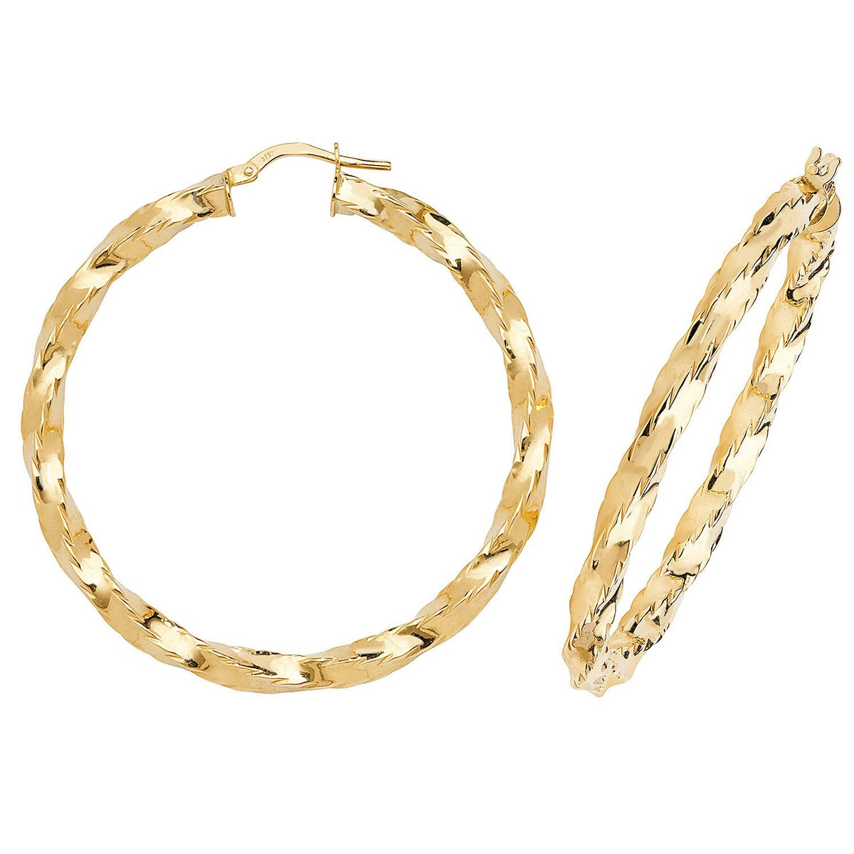 9ct Yellow Gold Statement Twist Hoop Earrings 375 Hallmarked 15mm-50mm Diameter