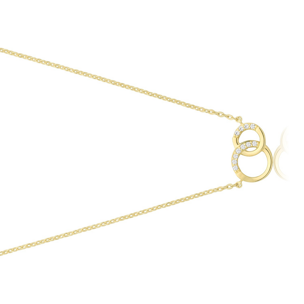 Ladies Zircon Interlocking Necklace 9ct Yellow Gold 375 Hallmarked British Made