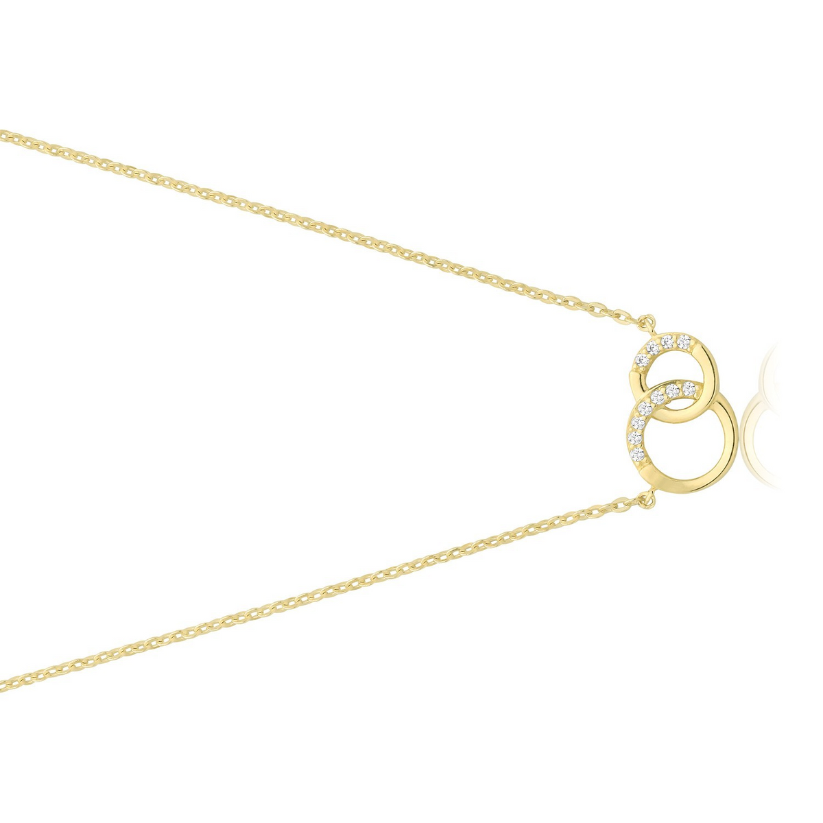 Ladies Zircon Interlocking Necklace 9ct Yellow Gold 375 Hallmarked British Made