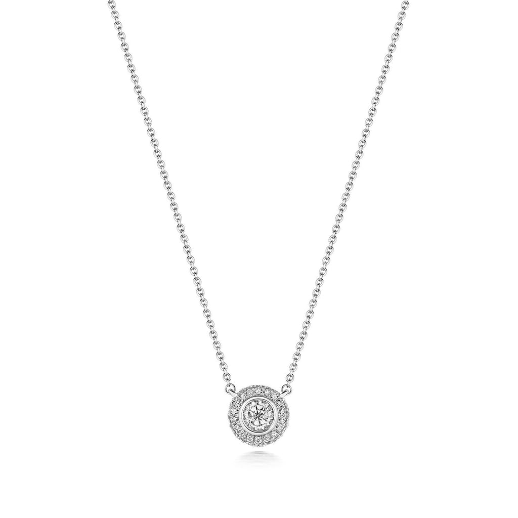 19 Natural Diamond Halo Necklace 18ct White Gold Hallmarked British Made