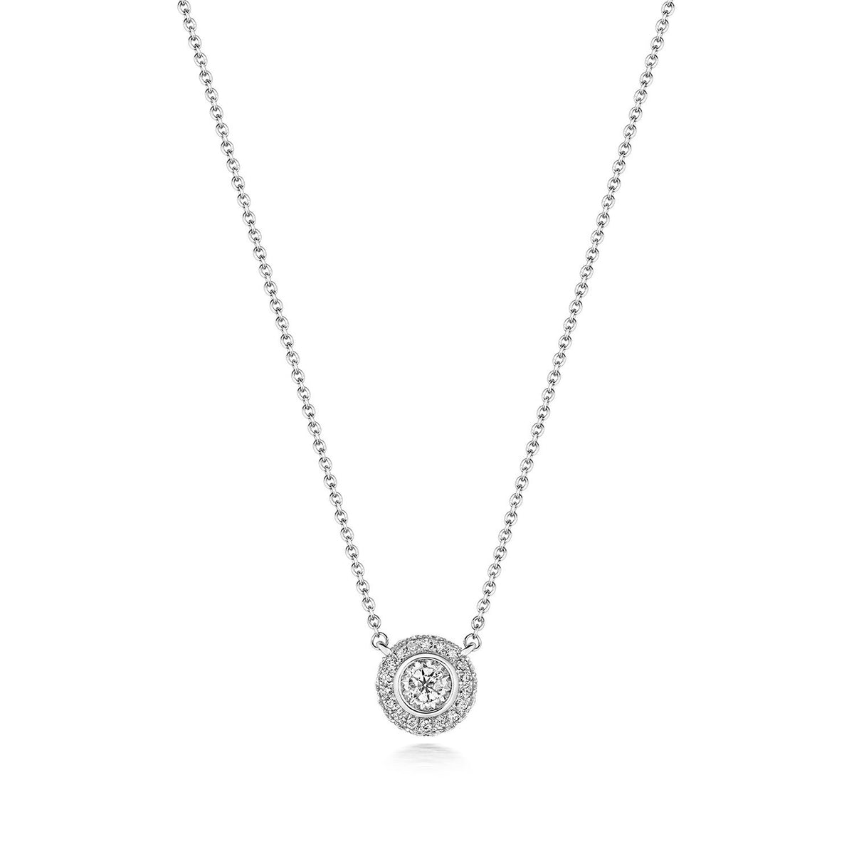 19 Natural Diamond Halo Necklace 18ct White Gold Hallmarked British Made