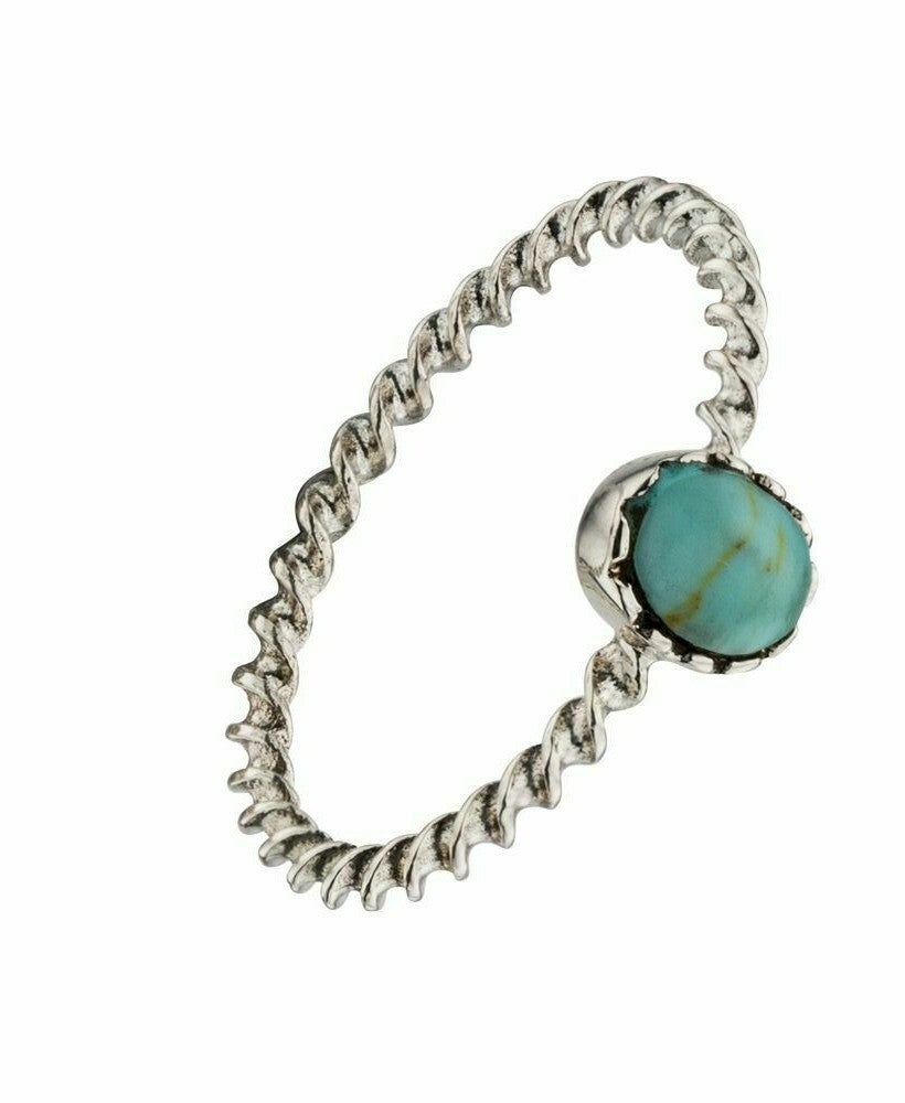 Sterling Silver Twisted Turquoise Band Ring 925 Hallmarked Size K - S