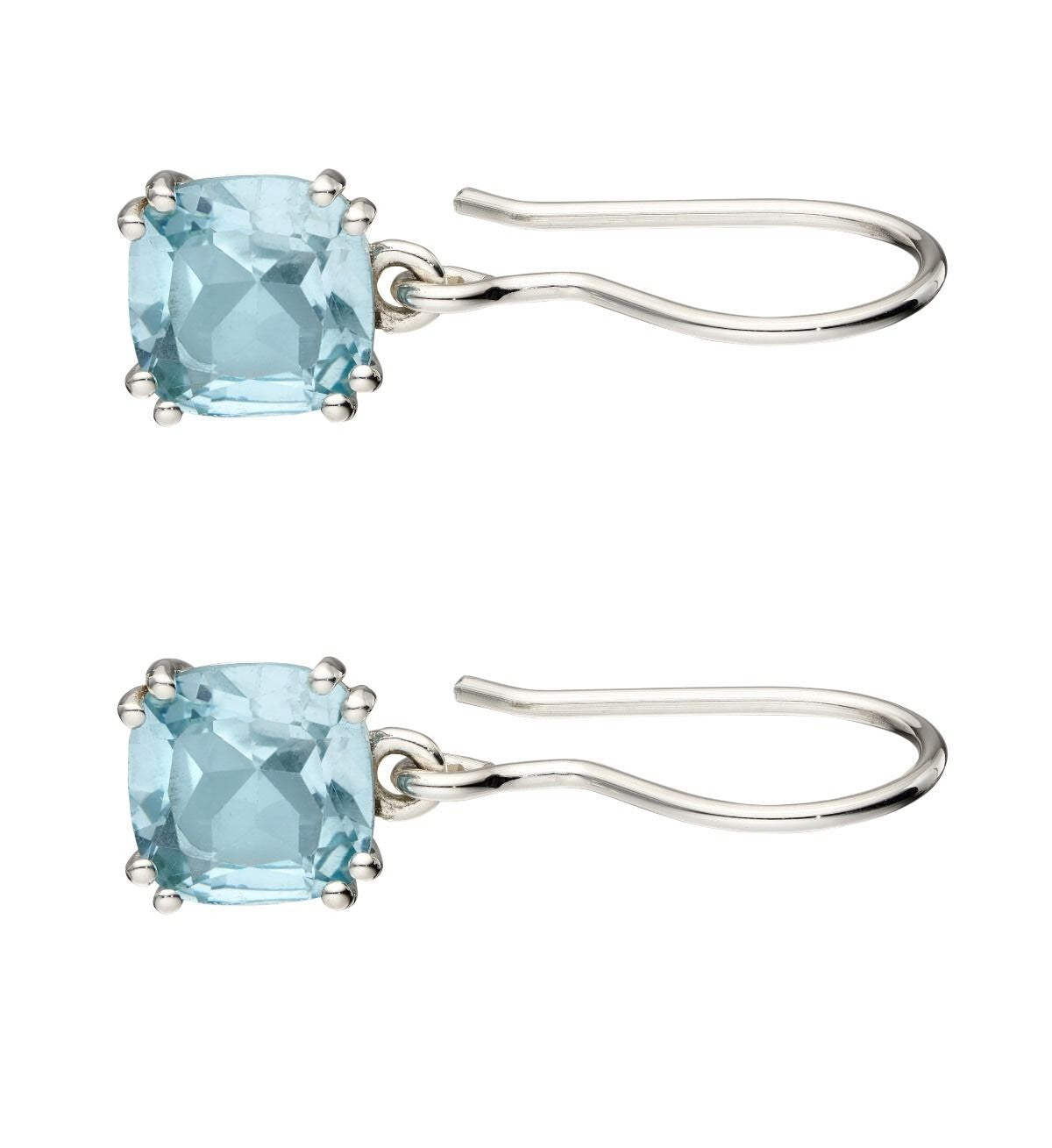 Cushion Blue Topaz Drop Earrings Sterling Silver 925 Hallmarked Brand New Boxed