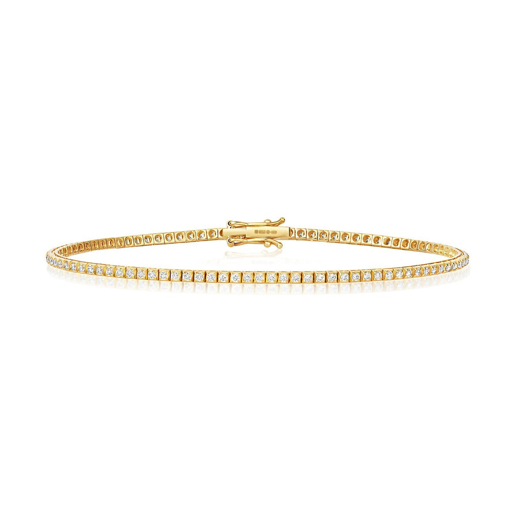 Natural Diamond 18ct Yellow Gold Tennis Bracelet 375 Hallmarked British Made