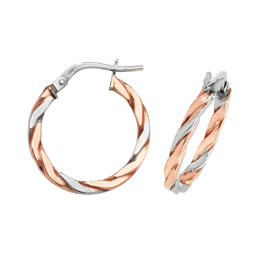 9ct White/Rose Gold Ribboned Hoop Earrings 375 Hallmarked 8mm - 30mm Diameter