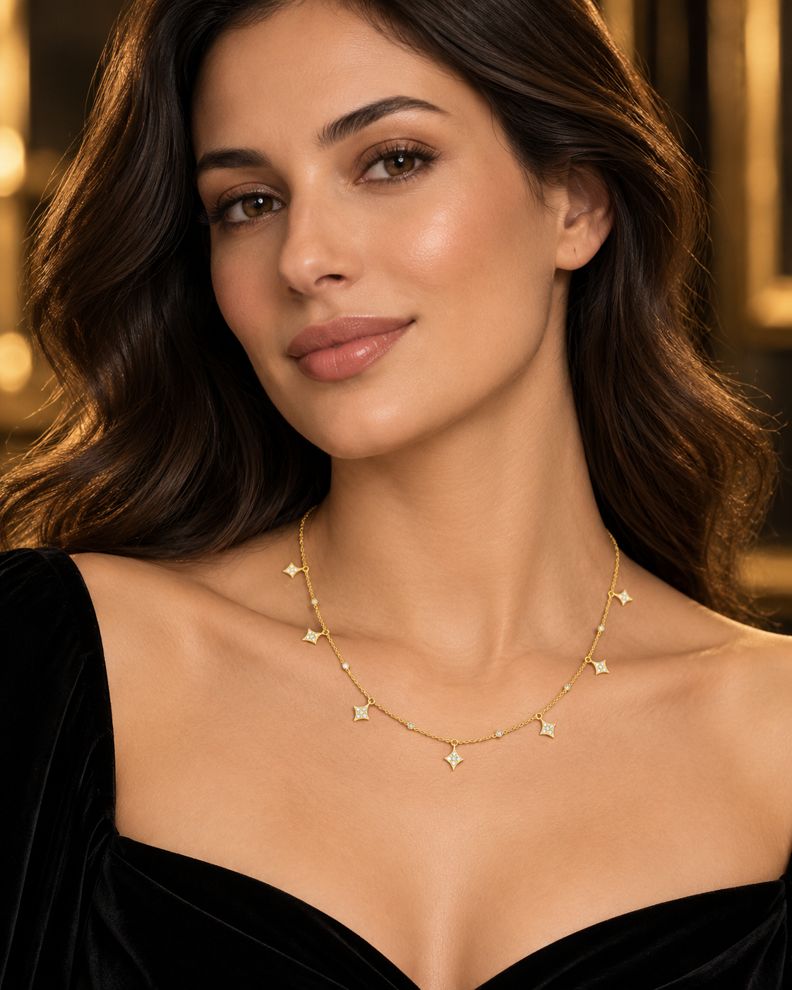 Pave Geometric Necklace 9ct Yellow Gold 375 Hallmarked British Made