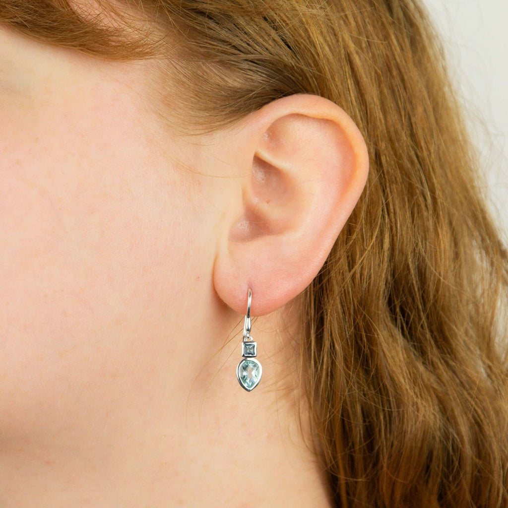 Blue/Swiss Topaz Drop Earrings Solid Sterling Silver 925 Hallmarked British Made