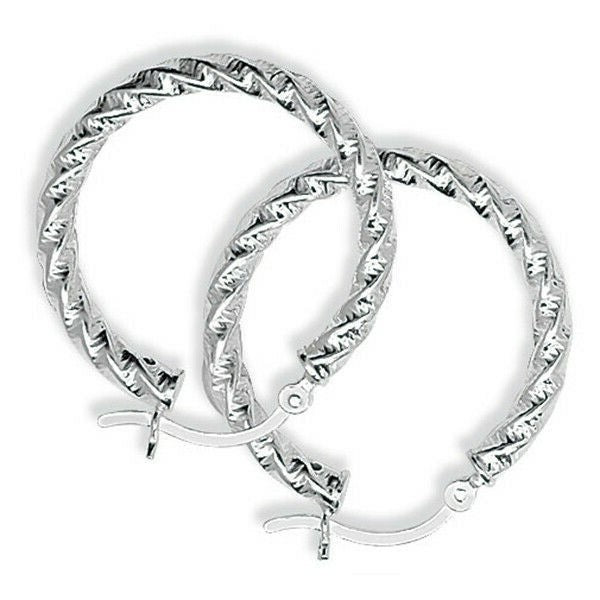 Sterling Silver Hoop Earrings 25mm Creole 925 Hallmarked Twist British Made
