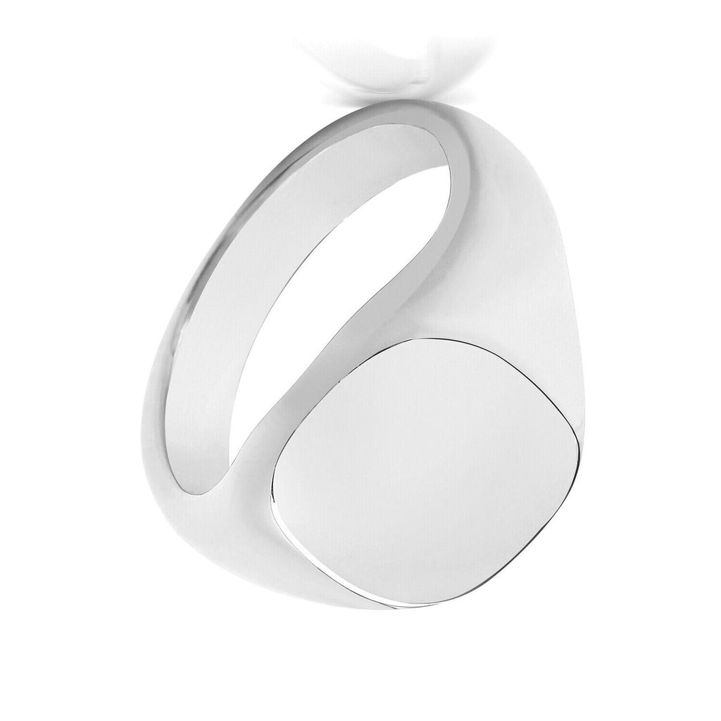 Men's Heavy Cushion Signet Ring Solid Sterling Silver 925 Hallmarked Size R - Z