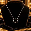 Ladies Pave Eternity Circle Necklace Sterling Silver 925 Hallmarked British Made