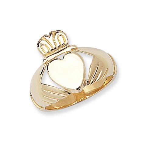Mens 9ct Yellow Gold Claddagh Ring 375 Hallmarked British Made Size R - Z
