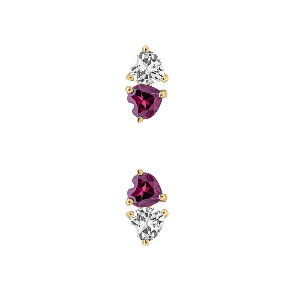 2 Stone Heart Stud Earrings 9ct Yellow Gold 375 Hallmarked British Made