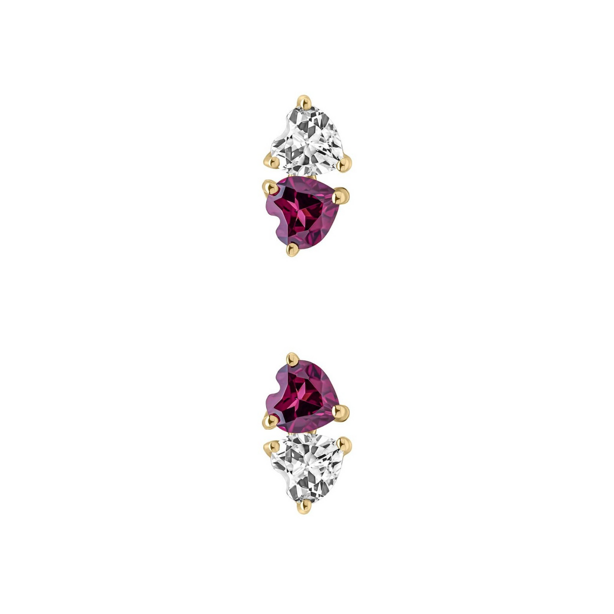 2 Stone Heart Stud Earrings 9ct Yellow Gold 375 Hallmarked British Made