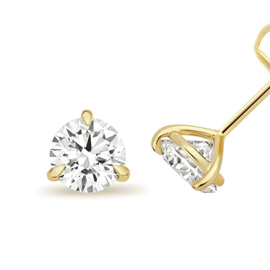 1 Lab Grown Diamond Prong Stud Earrings 18ct Yellow Gold Hallmarked British Made